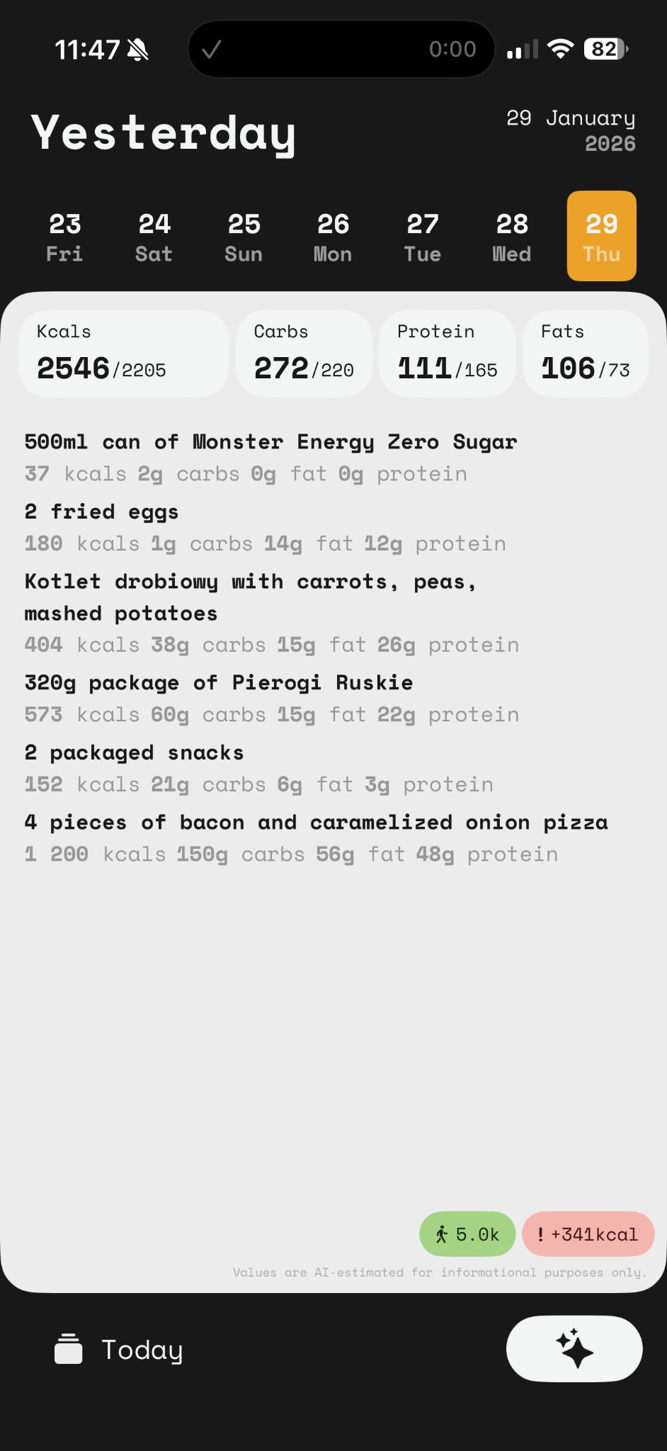 0xCal daily macro tracking interface